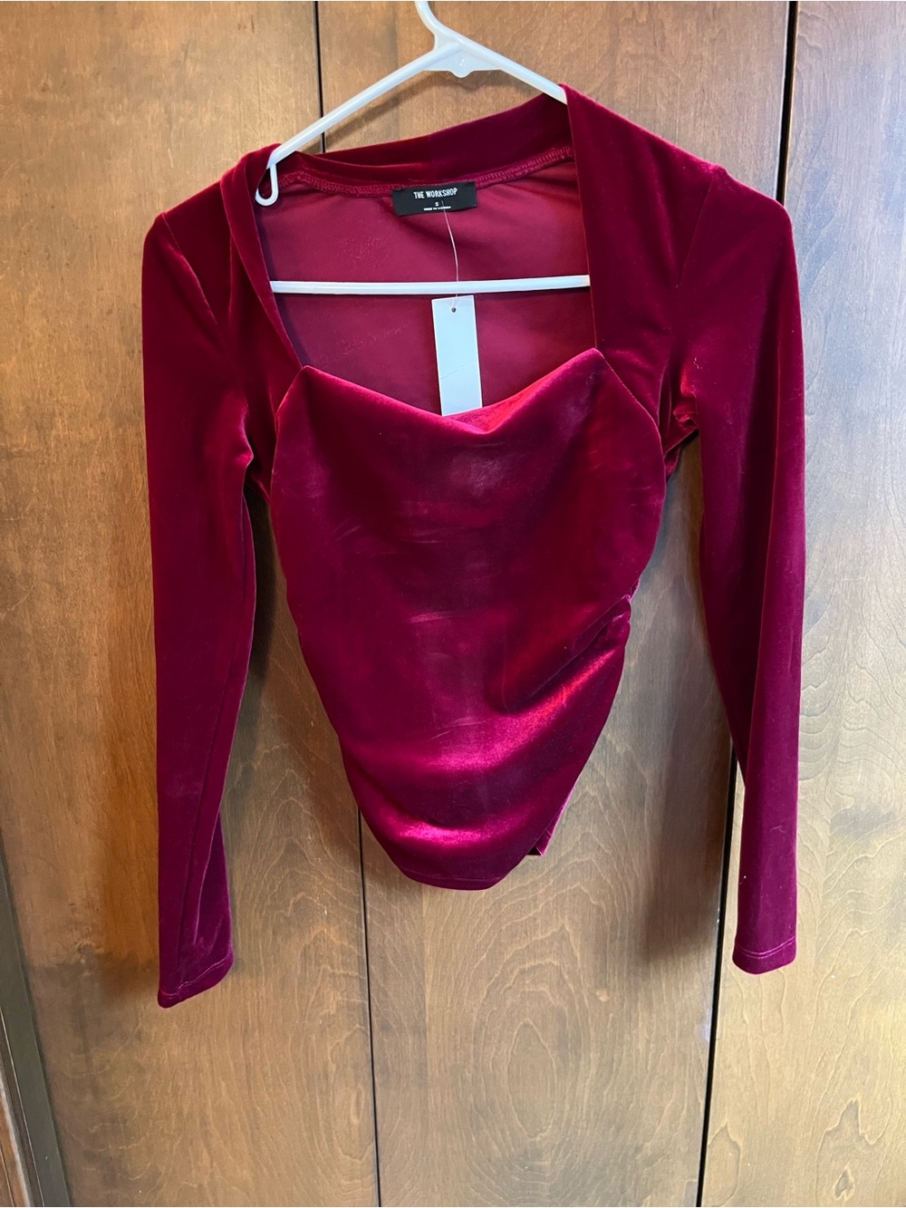 Workshop Republic Clothing Velvet Long-Sleeve Corset Bodysuit - Wine Red